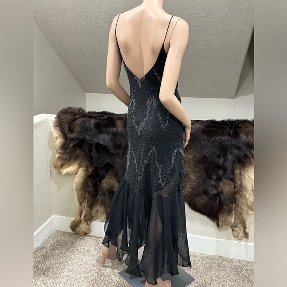 Black Chiffon V-back Sleeveless All Over Beaded Evening Dress/Party Dress - Picture 5 of 13